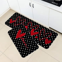 2 Pcs Valentines' Day, Black Kitchen Area Rug Set, Non Slip Backing, Absorbent Anti Fatigue Kitchen Mats