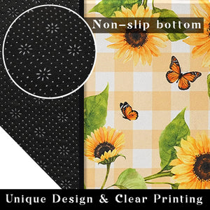 Sunflower Black Kitchen Rugs and Mats Set of 2, Spring Summer Kitchen Mat  Non Sl