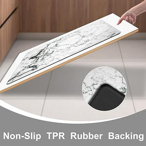 Black Marble Set of 2 Anti Fatigue Modern Abstract Non-Slip Standing Waterproof Mats for Kitchen Sink, 17.3 x 28 inch+17.3 x 47 inch