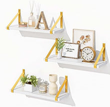 Wall Mounted Bathroom White Floating Shelves Set of 3, (Gold Bracket)