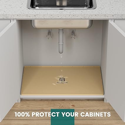 Under Sink Mat - Waterproof Kitchen Cabinet Tray - Flexible Silicone