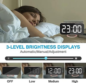 Digital Alarm Clock,6" Large LED Display with Dual USB Charger Ports | Auto Dimmer Mode | Easy Snooze Function, Modern Mirror Desk Wall Clock for Bedroom Home Office for All People (Gold)