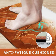 Waterproof Non Slip Burnt Orange Gold Leaf Line Modern Cushioned Anti Fatigue Kitchen Floor Mat Set 2 PCS,