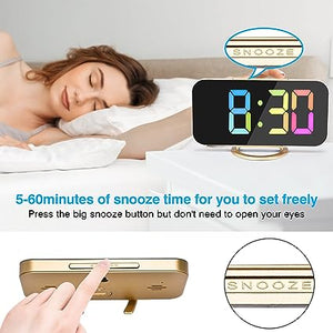 Digital Alarm Clock,6" Large LED Display with Dual USB Charger Ports | Auto Dimmer Mode | Easy Snooze Function, Modern Mirror Desk Wall Clock for Bedroom Home Office for All People (Gold)