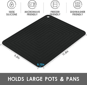 Silicone Trivets for Hot Pots and Pans-Trivets for Hot Dishes-Heat Resistant Mat for Countertops, Kitchen Small Dish Drying Mat, Silicone Pot Holders-Hot Pads for Kitchen Set 2 Black