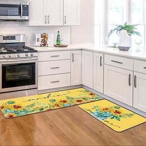 Yellow Sunflowers Hello Sunshine Summer Kitchen Mats Set of 2 - 17x29 and 17x47 Inch