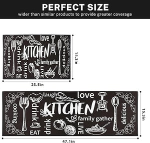 Non Skid Washable Set of 2, Black Cooking Modern Kitchen Runner Rug,