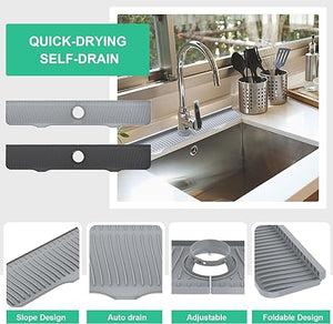 Sink Splash Guard, 32” x 5.5”, Longer Faucet Mat, Silicone Splash Guard Behind Faucet, Water Drip Catcher Mat for Kitchen, Bathroom Laundry Room, Farmhouse, Bar & RV (Black)