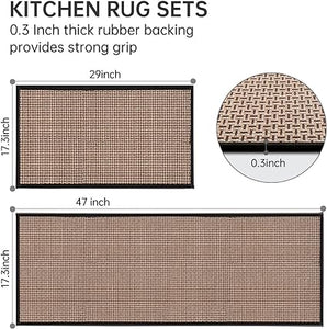 Non Skid Washable Set of 2 PCS, Absorbent Runner Rugs for Kitchen, Front of Sink, Kitchen Mats for Floor, 17.3"x 47"+17.3"x 29" (Black)