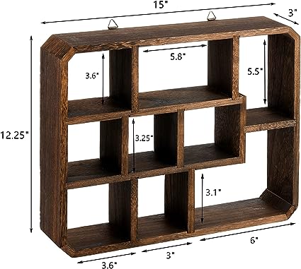 Rustic Shadow Box Display Shelf, 9 Compartments Wood Hanging Display S ...