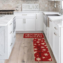 Xmas Trees Snowflake Let It Snow Christmas Kitchen Mats Set of 2, Winter Decor Low-Profile Kitchen Rugs for Floor - 17x29 and 17x47 Inch