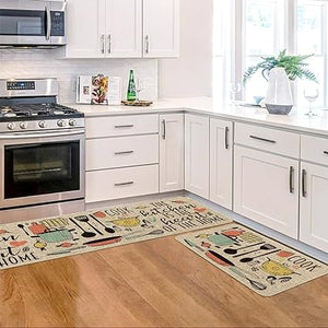 The Kitchen is The Heart of The Home Kitchen Mats Set of 2, Seasonal Cooking Sets Holiday Party Low-Profile Floor Mat for Home Kitchen - 17x29 and 17x47 Inch