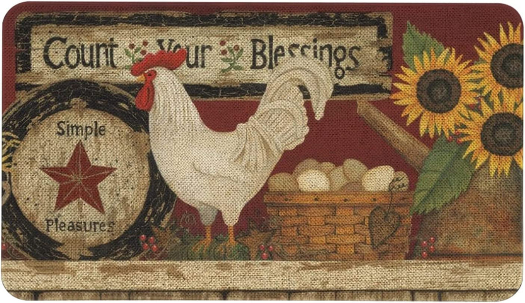 Set of 2, Farm Rooster Kitchen Mat, Seasonal Holiday Cooking Sets Washable Non-Slip Floor Mats for Home Kitchen Decor - 17x29 and 17x47 Inch