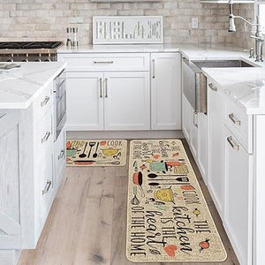 The Kitchen is The Heart of The Home Kitchen Mats Set of 2, Seasonal Cooking Sets Holiday Party Low-Profile Floor Mat for Home Kitchen - 17x29 and 17x47 Inch