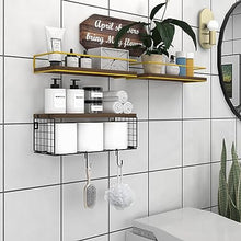 Bathroom Shelves Wall Mounted with Paper Storage Basket -Brown