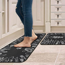 Non Skid Washable Black Kitchen Mat Soft Super Absorbent Anti Fatigue Kitchen Mat Runner Set Doormat Bathroom 17"x47"+17"x30", 2 PCS