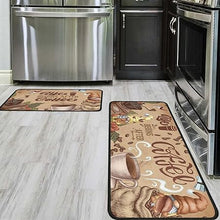 2 Piece Washable Non-Slip Black Boho Kitchen Mats