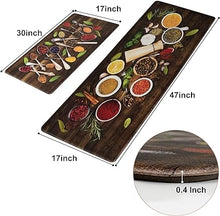 Set 2 Piece Cushioned Anti Fatigue Kitchen Mat Artistic, Rustic Kitchen Rugs and Mats No Skid Washable for Home, Waterproof Floor Comfort Mat PVC, 17" x 47" + 17" x 30"