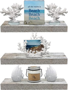 Floating Shelves for Wall - 3 Pack Coastal Beach Wall Decor for Bedroom, Bathroom, Nursery, Living Room, Office, Home & Kitchen