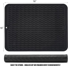 Silicone Non-Slip Easy Heat-resistant Dish Drainer Mat for Kitchen Counter, Sink, Refrigerator or Drawer liner (16" x 12", BLACK)