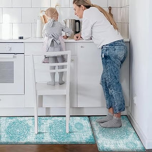 Anti Fatigue Kitchen Mats for Floor 2 Piece, Cushioned Comfort Kitchen Rugs Distressed Kitchen Sink Mats Waterproof Standing Mat for Kitchen, 17.3" x 47"+ 17.3" x 30"