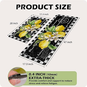 2 Pieces Anti-Fatigue Non-Slip Comfort Standing Kitchen Rugs 17.3x28+17.3x47 Black