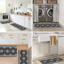 Anti Fatigue Set Black Boho Cushioned Non Slip Kitchen Mats PVC Waterproof Kitchen Runner Rug 17"X48"+17"X28"