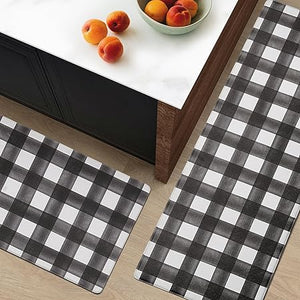 Anti Fatigue Waterproof & Non-Skid Cushioned Washable  Modern Farmhouse Plaid 2 Piece Set, 17“*30”+17“*47”