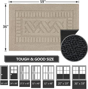 Machine Washable Non-Slip Rubber Backing Entrance Rug, Low Profile Absorbent Dirt Trapper Doormat