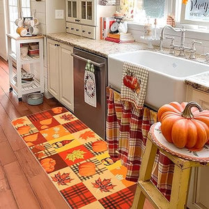 Fall Decor Kitchen Mats Cushioned Anti Fatigue 2 Pieces, 17''x29''+17''x47''