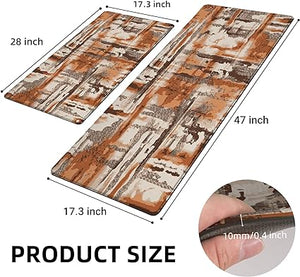 Retro Farmhouse Kitchen Mats for Sink,Cushioned Anti-Fatigue Comfort Kitchen Waterproof Non-Skid,Laundry Area Rugs Runner 17.3"x28"+17.3"x47"