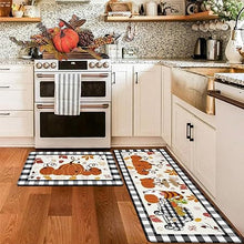 Anti Fatigue Kitchen Rugs Set of 2, Non Slip Waterproof Kitchen Rugs and Mats Sets Thick Cushioned Kitchen Mats, Thanksgiving Buffalo Plaid Pumpkin Gnomes Kitchen Mats for Office Home