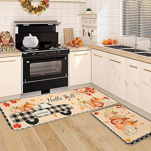 Fall Decor Kitchen Mats Cushioned Anti Fatigue 2 Pieces, 17''x29''+17''x47''