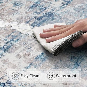 Anti Fatigue 2 Pieces Blue Kitchen Rugs Non Slip Waterproof Kitchen Floor Mats Cushioned Boho Kitchen Runner Rug Comfort Memory Foam Kitchen Mats for Floor,Front of Sink,Laundry Room