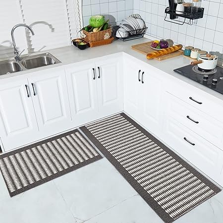 Non Skid Washable,2 Pieces Set Kitchen Rugs - (Light Brown, 20x32