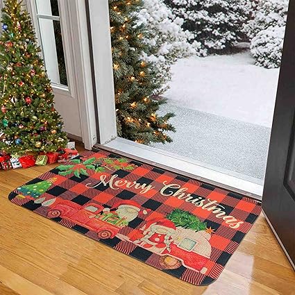 Christmas Door Mat Outdoor Welcome Doormat Merry Christmas Front Mat Non-Slip Washable Decorative Winter Xmas Holiday Doormat Entrance Rug for Indoor Outdoor Home Decoration 17 x 30 Inch