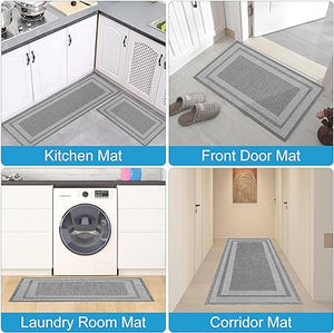 Set of 2 Non-Slip Washable Kitchen Rugs for in Front of Sink.Hallway, Laundry Room 17.3"x30"+17.3"x47" (Beige)