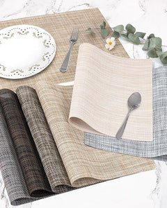 Set of 8 Heat-Resistant Non-Slip Washable Indoor/Outdoor Woven Vinyl Placemats for Kitchen Dining Table (12x18 Inches, Coffee-Colored)