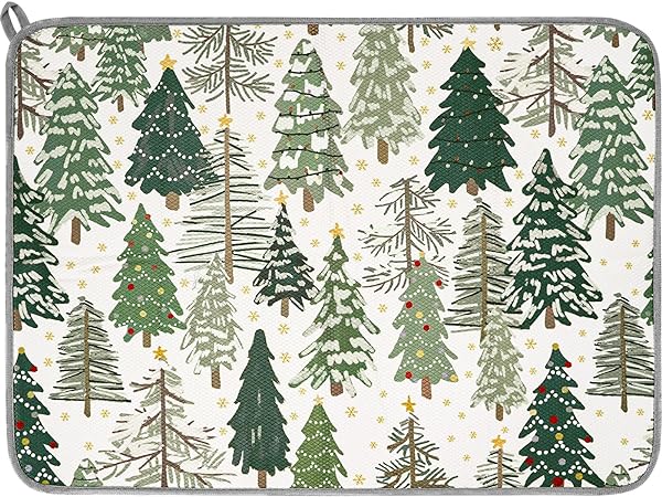 Tree Absorbent Dish Drainer Protector Pad Forest Woodland Dry Mat Dish, 18 x 24 Inch