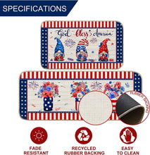 Set of 2 Piece Fourth of July Gnomes Stars Stripes Independence Day Floral Kitchen Mats