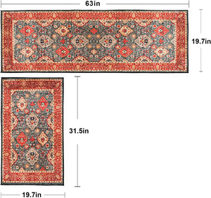 Set of 2 Non-Slip Bohemian Kitchen Runner Rug 63*19.7/31.5*19.7