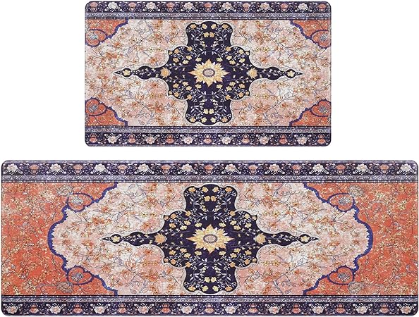 2 PCS Floral Cushioned Anti-Fatigue Kitchen Rugs, Kitchen Mats for Kitchen Floor Laundry Office