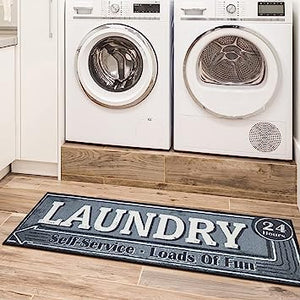 Machine Washable Checkered Border Laundry Room Rug Non-Slip Rubberback 2x3 Laundry Area Rug