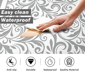 Anti Fatigue Mats for Kitchen Floor Kitchen Rugs Grey Paisley Boho Memory Foam Kitchen Mat Cushioned PVC Leather Kitchen Rug Set, 17.3x28+17.3x47 inchs