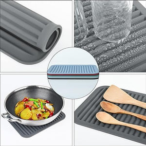 Trivets for Hot Pots and Pans, Large Black Silicone Trivets, Multi-Purpose Silicone Mat for Countertops Heat Resistant, Trivets for Quartz Countertops, Silicone Hot Pads for Kitchen, Set 2