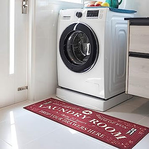 Machine Washable Checkered Border Laundry Room Rug Non-Slip Rubberback 2x3 Laundry Area Rug