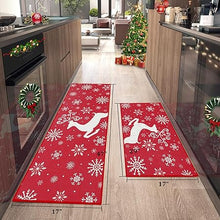 Non-Slip Decorative Xmas Holiday Snowflake and Christmas Deer Kitchen Mat 2 Pieces, 17"x29"+17"x47"