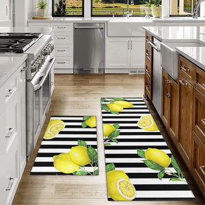 Sets of 2 Cute Gnome Yellow Washable Non-Slip Kitchen Rug Mat