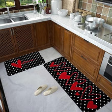 2 Pcs Valentines' Day, Black Kitchen Area Rug Set, Non Slip Backing, Absorbent Anti Fatigue Kitchen Mats