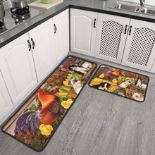 Set of 2, Farm Rooster Kitchen Mat, Seasonal Holiday Cooking Sets Washable Non-Slip Floor Mats for Home Kitchen Decor - 17x29 and 17x47 Inch